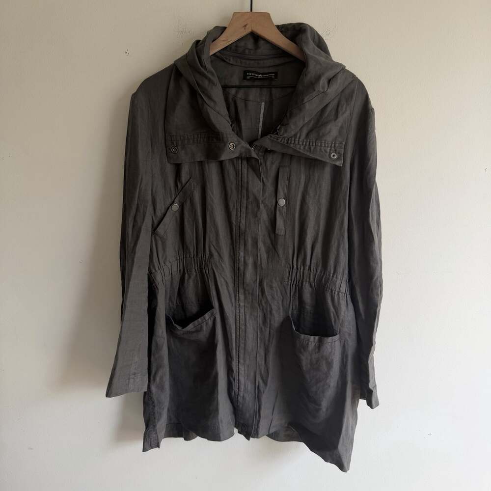 Peruvian Connection 100% Linen Hooded Zip Jacket Size XL Gray Lagenlook Light